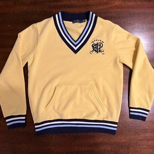 Polo long sleeve v-neck athletic fleece sweater - Men's size Small